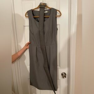 Calvin Klein sleeveless dress with belt and cropped short sleeve jacket in gray